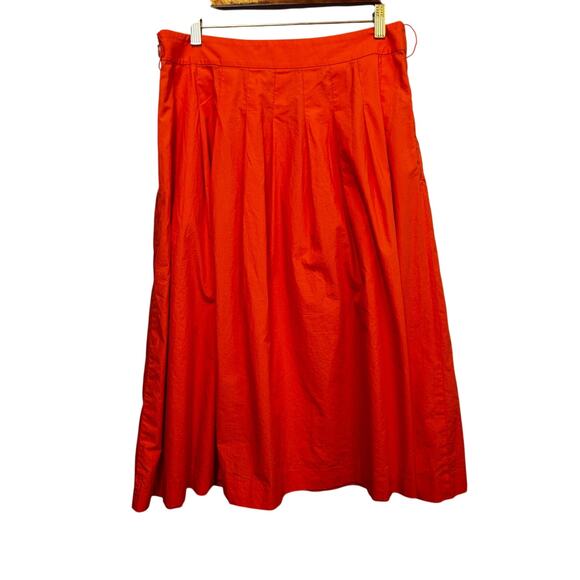 Talbots Peach Orange Salmon Coral Full Skirt Zip Side Pleated Sz 12 100% Cotton - Picture 1 of 6